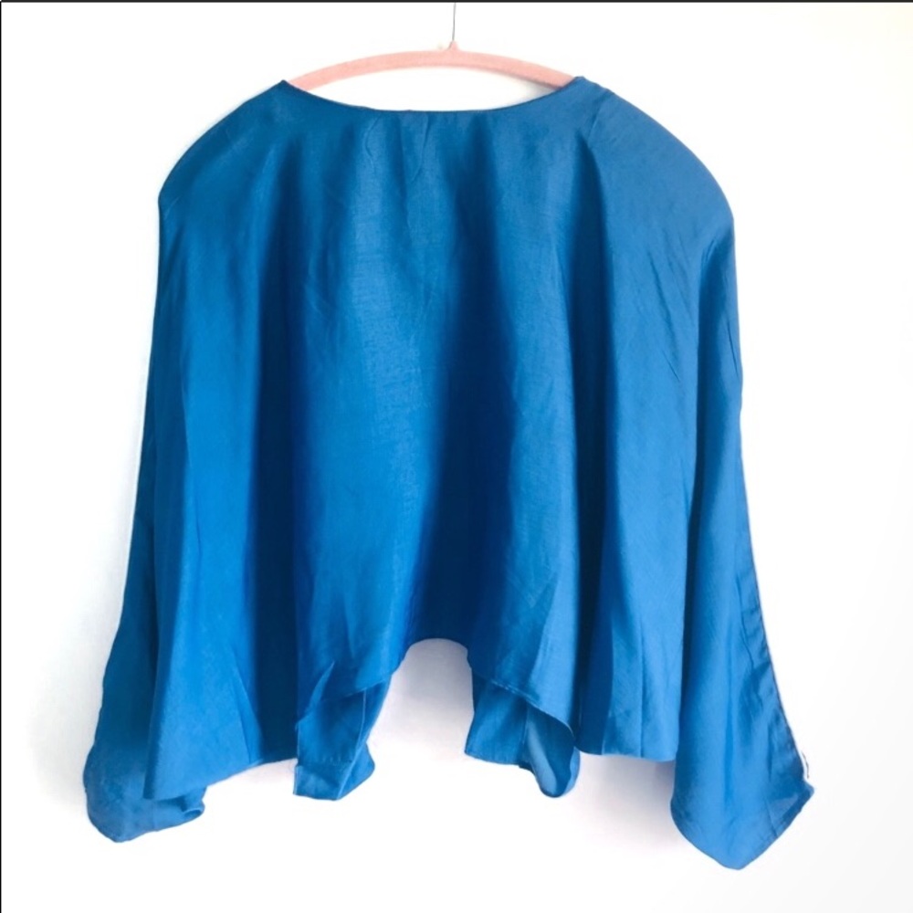 ESSUE Blue Open Back Blouse Long Sleeve Top
